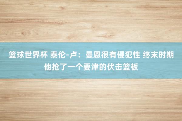 篮球世界杯 泰伦-卢：曼恩很有侵犯性 终末时期他抢了一个要津的伏击篮板