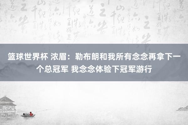 篮球世界杯 浓眉：勒布朗和我所有念念再拿下一个总冠军 我念念体验下冠军游行